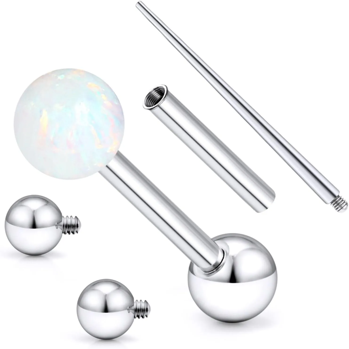 14G G23 Tongue Rings Hypoallergenic Tongue Piercings Barbells White Opal Diamond Internally Threaded Tongue Rings Pierercing Jewewelry for Women Men 16mm 5/8 inch