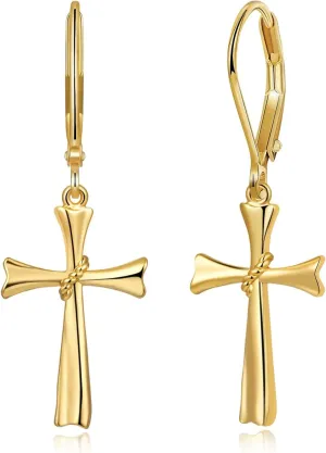 14K Gold Earring Cross Waterdrop Butterfly Heart Knot Earrings for Women Gold Silver Cross Leverback Drop Gold Silver Teardrop Hoop Dangle Earring White Gold Dangle Drop Earring
