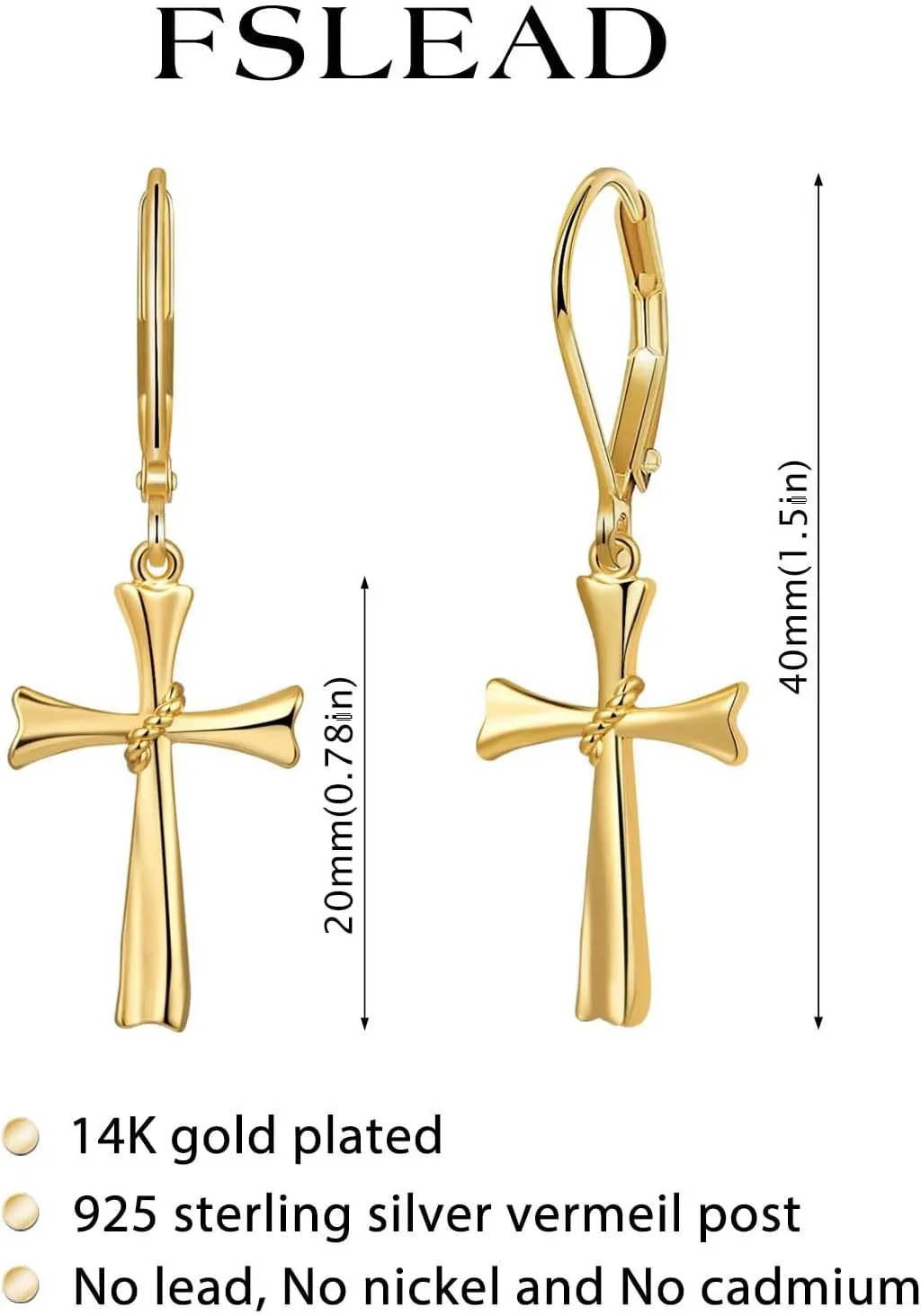 14K Gold Earring Cross Waterdrop Butterfly Heart Knot Earrings for Women Gold Silver Cross Leverback Drop Gold Silver Teardrop Hoop Dangle Earring White Gold Dangle Drop Earring
