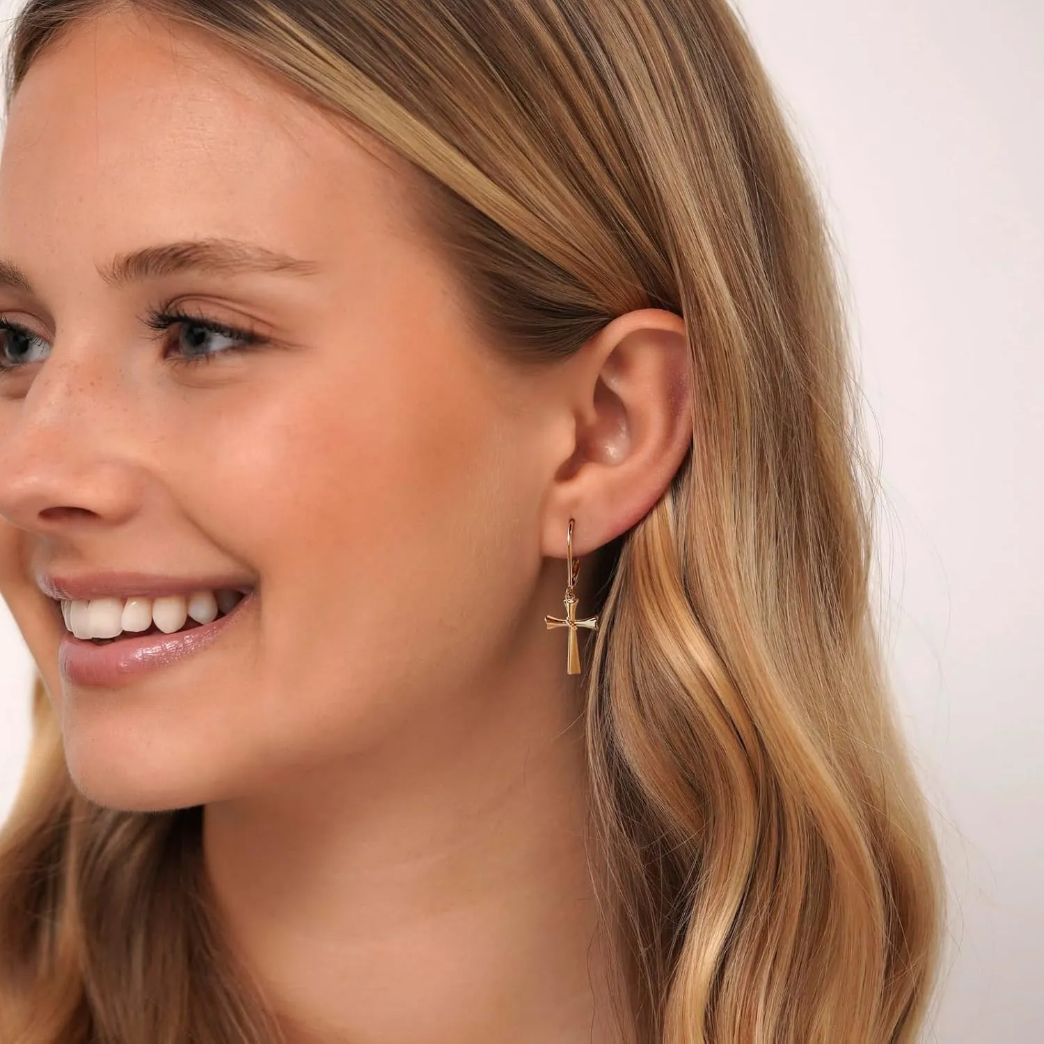14K Gold Earring Cross Waterdrop Butterfly Heart Knot Earrings for Women Gold Silver Cross Leverback Drop Gold Silver Teardrop Hoop Dangle Earring White Gold Dangle Drop Earring