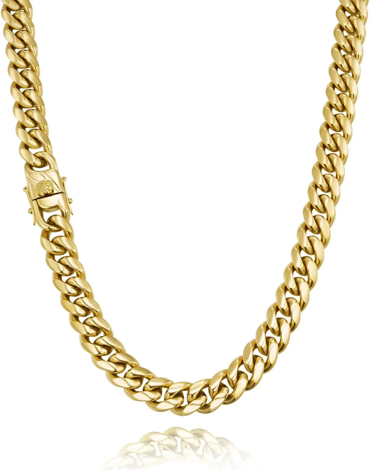 14K Gold Plated Cuban Link Chain for Men, 12MM 316L Stainless Steel Necklace, Gift for Birtday Holiday(Delicate Packing, Double Safety Clasp)