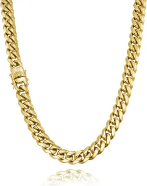 14K Gold Plated Cuban Link Chain for Men, 12MM 316L Stainless Steel Necklace, Gift for Birtday Holiday(Delicate Packing, Double Safety Clasp)
