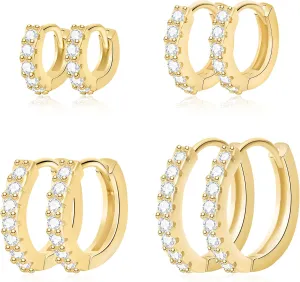 14K Gold Plated Huggie Hoop Earrings Set for Women,Stack Cartilage Earring, Earrings Sets for Men,Hypoallergenic Multiple Piercing Earrings Set for Gifts