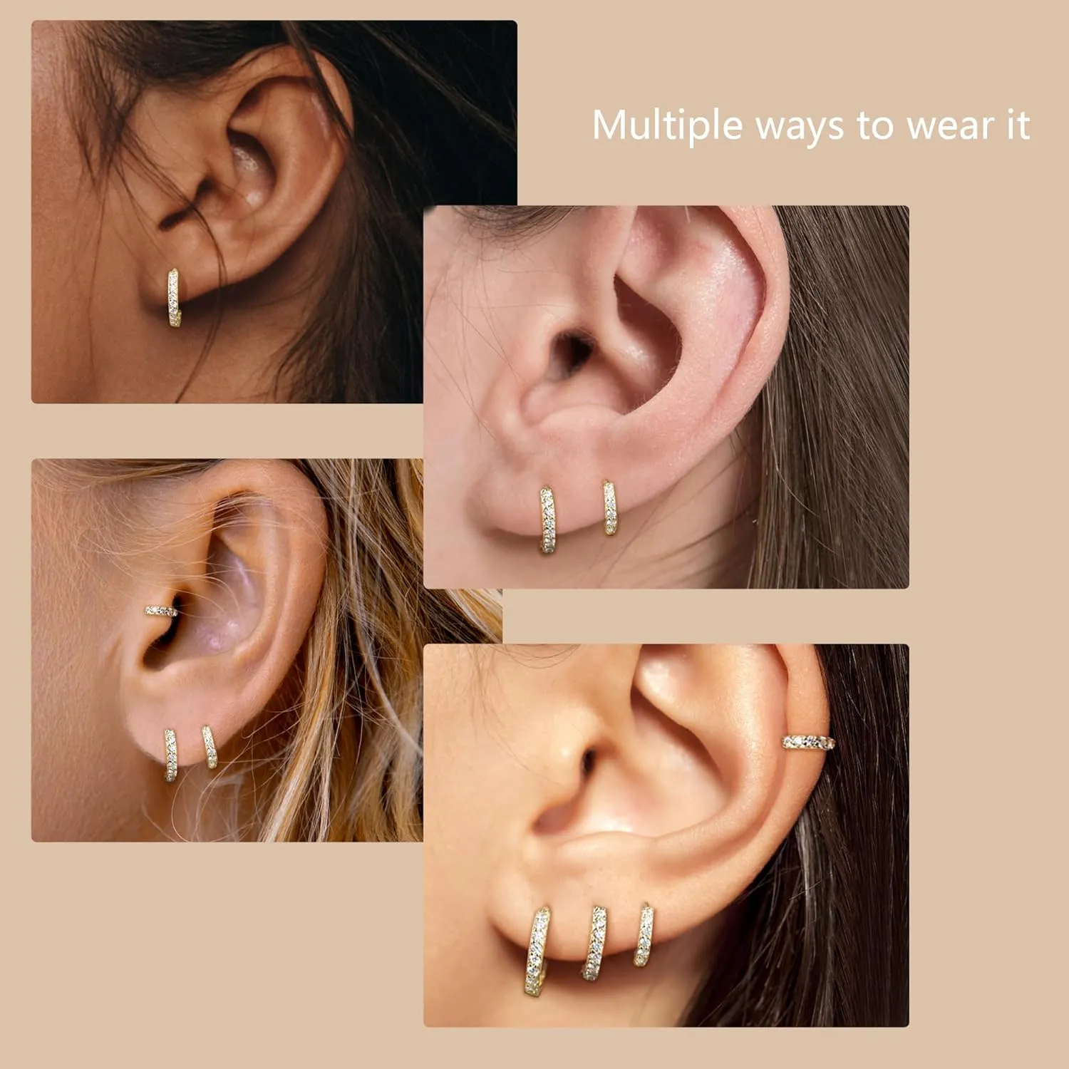 14K Gold Plated Huggie Hoop Earrings Set for Women,Stack Cartilage Earring, Earrings Sets for Men,Hypoallergenic Multiple Piercing Earrings Set for Gifts
