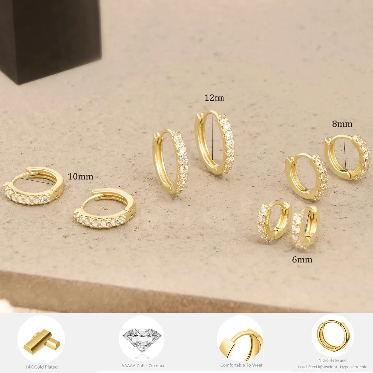 14K Gold Plated Huggie Hoop Earrings Set for Women,Stack Cartilage Earring, Earrings Sets for Men,Hypoallergenic Multiple Piercing Earrings Set for Gifts