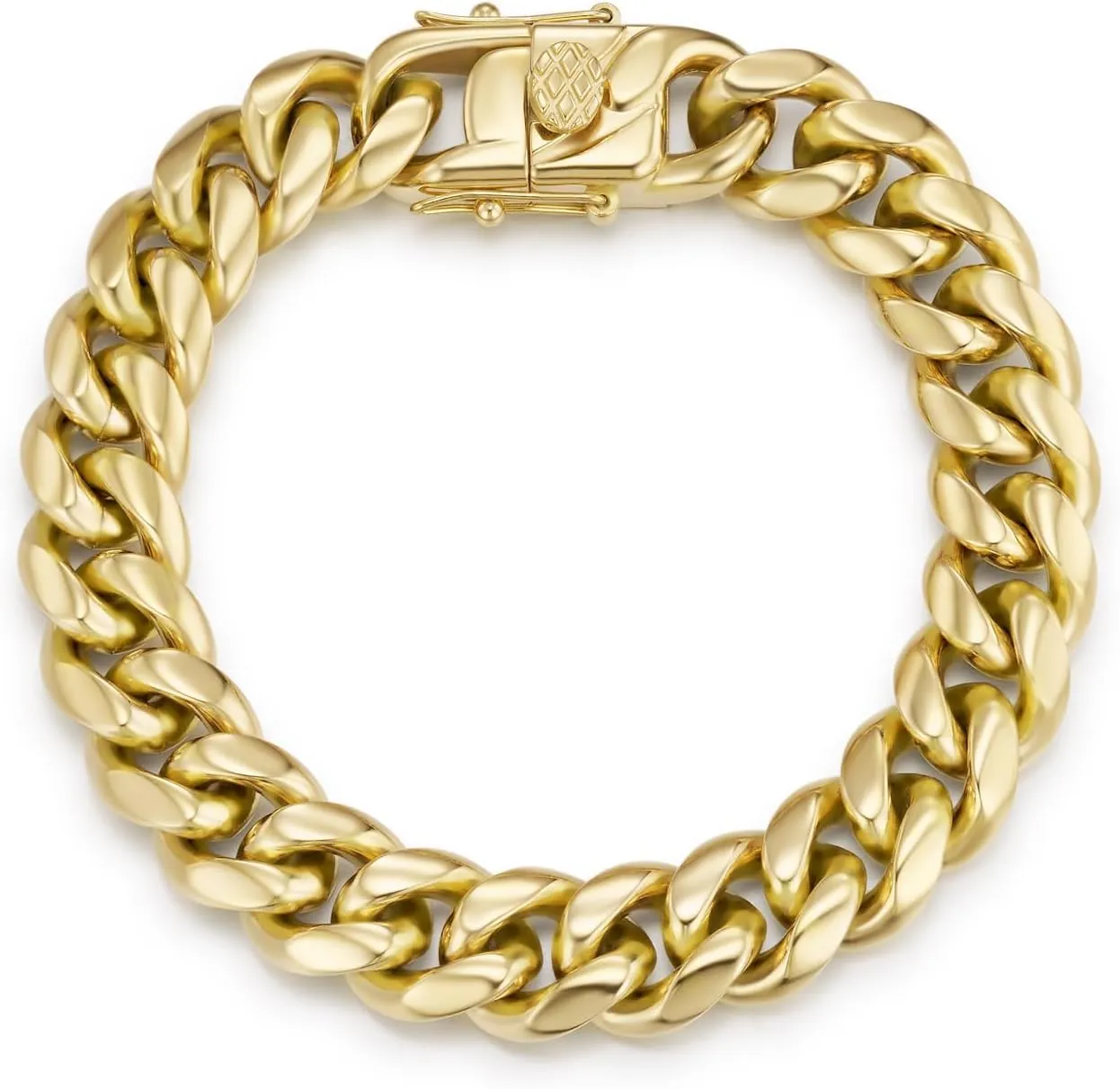 14K Gold Plated Miami Cuban Link Bracelet for Men, 12MM 316L Stainless Steel Chain for Women, Gift for Christmas Valentine's Day(Delicate Packing, Double Safety Clasp)