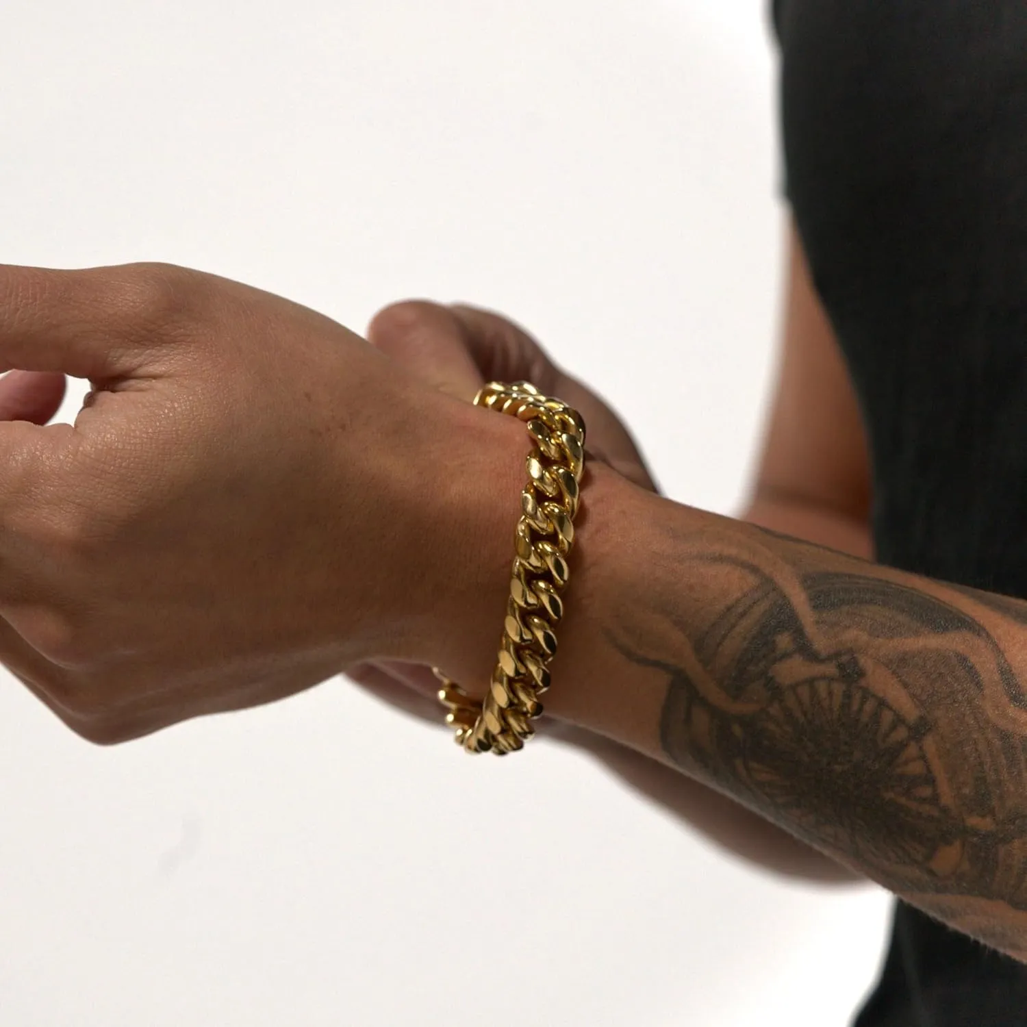 14K Gold Plated Miami Cuban Link Bracelet for Men, 12MM 316L Stainless Steel Chain for Women, Gift for Christmas Valentine's Day(Delicate Packing, Double Safety Clasp)