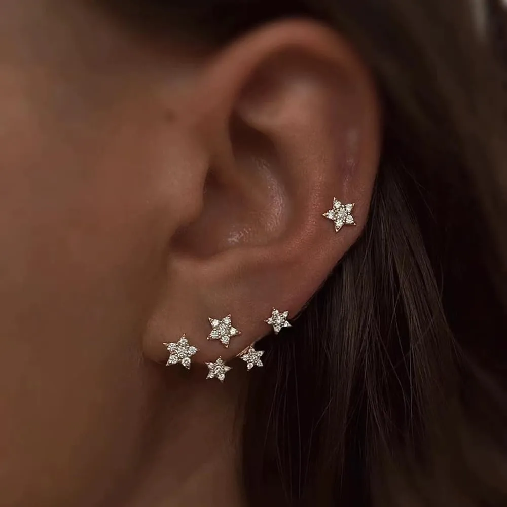 14k Gold Plated Star Earrings for Women Trendy Stud Huggie Star Earrings Single Piercing Sparkle Ear Cuff Earrings