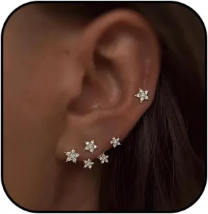 14k Gold Plated Star Earrings for Women Trendy Stud Huggie Star Earrings Single Piercing Sparkle Ear Cuff Earrings
