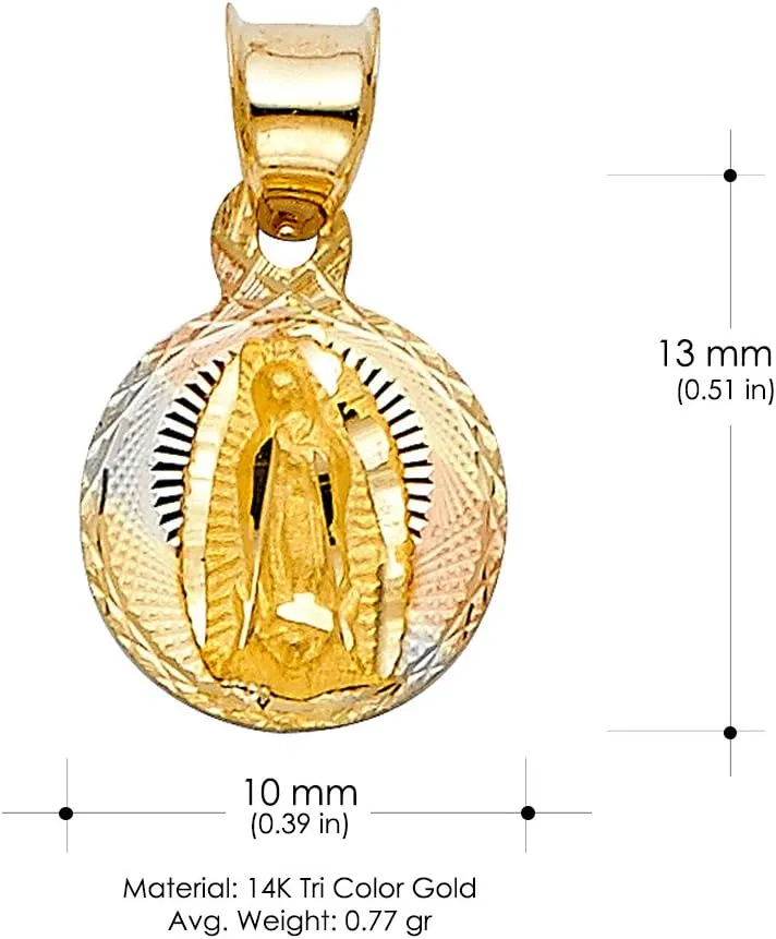14K Gold Virgin Mary Guadalupe Stamp Charm Pendant with 1.5mm Valentino Chain Necklace