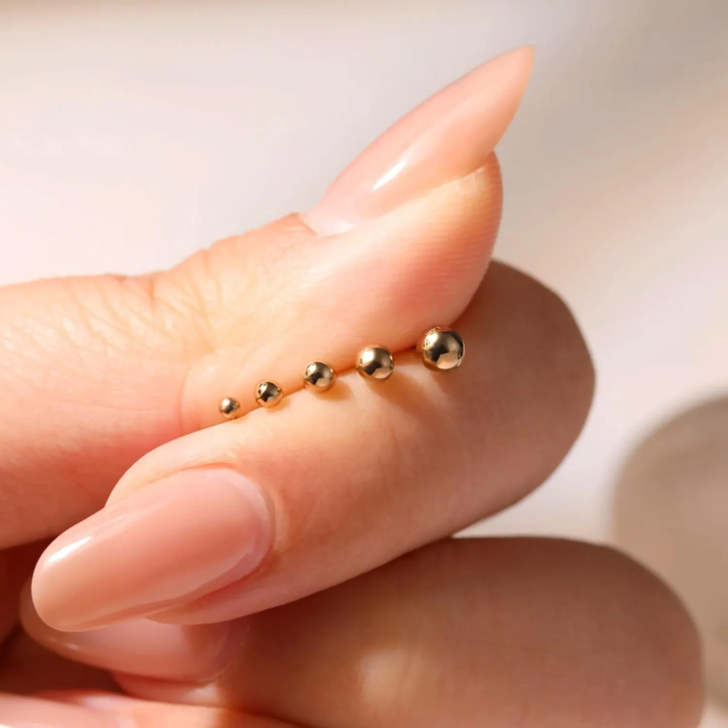 14K Real Yellow Gold Ball Stud Earrings