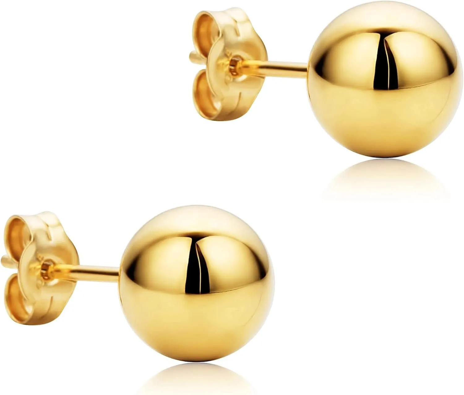 14K Real Yellow Gold Ball Stud Earrings
