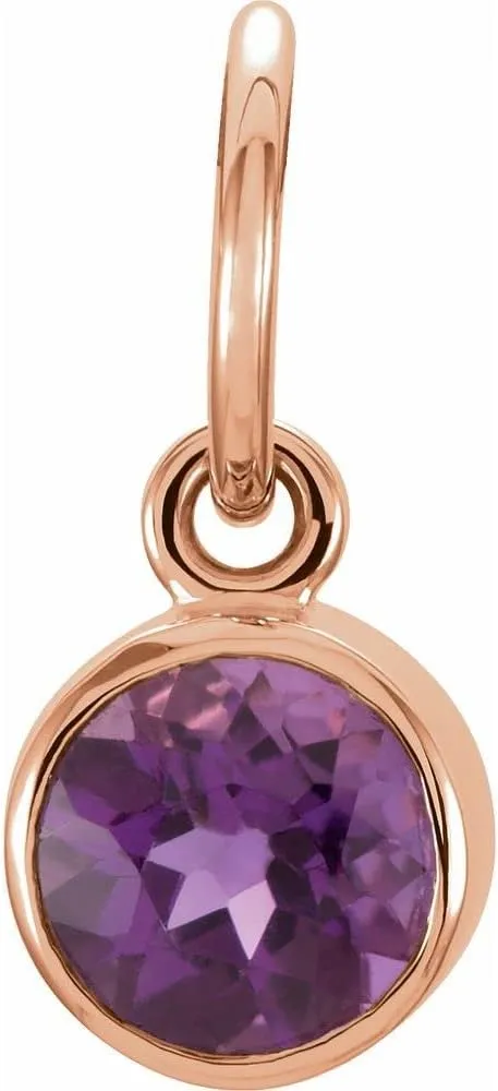 14k Rose Gold 4mm Round Shape Imitation Amethyst Birthstone Charm Pendant Fine Jewelry for Women Gifts for Her