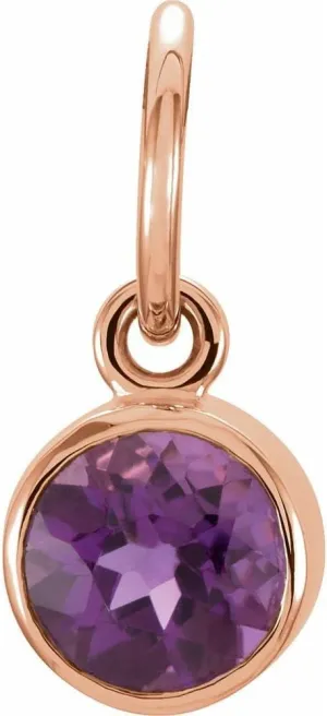 14k Rose Gold 4mm Round Shape Imitation Amethyst Birthstone Charm Pendant Fine Jewelry for Women Gifts for Her
