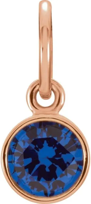 14k Rose Gold 4mm Round Shape Imitation Blue Sapphire Birthstone Charm Pendant Fine Jewelry for Women Gifts for Her