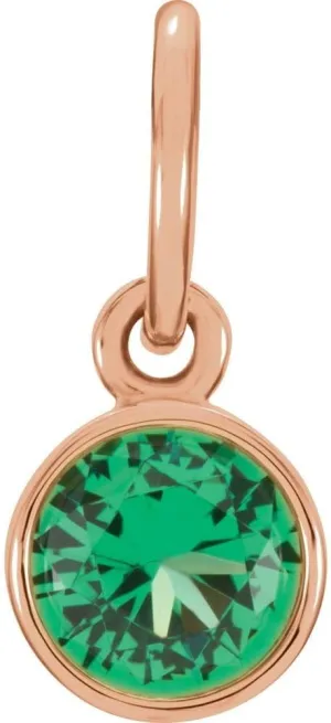 14k Rose Gold 4mm Round Shape Imitation Emerald Birthstone Charm Pendant Fine Jewelry for Women Gifts for Her
