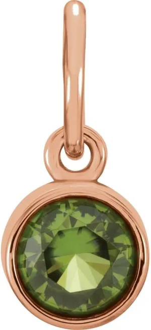 14k Rose Gold 4mm Round Shape Imitation Peridot Birthstone Charm Pendant Fine Jewelry for Women Gifts for Her