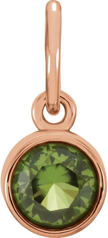 14k Rose Gold 4mm Round Shape Imitation Peridot Birthstone Charm Pendant Fine Jewelry for Women Gifts for Her