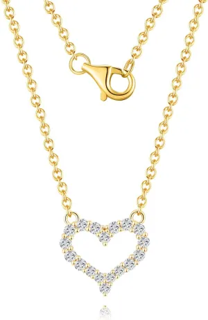 14k Solid Gold Diamond Solitaire Station Necklace Series,No fading, No allergies, Non gold-plating,Lab grown Diamond, DEF VS~VVS,Lobster buckle (Swoon Diamond Heart(Yellow))