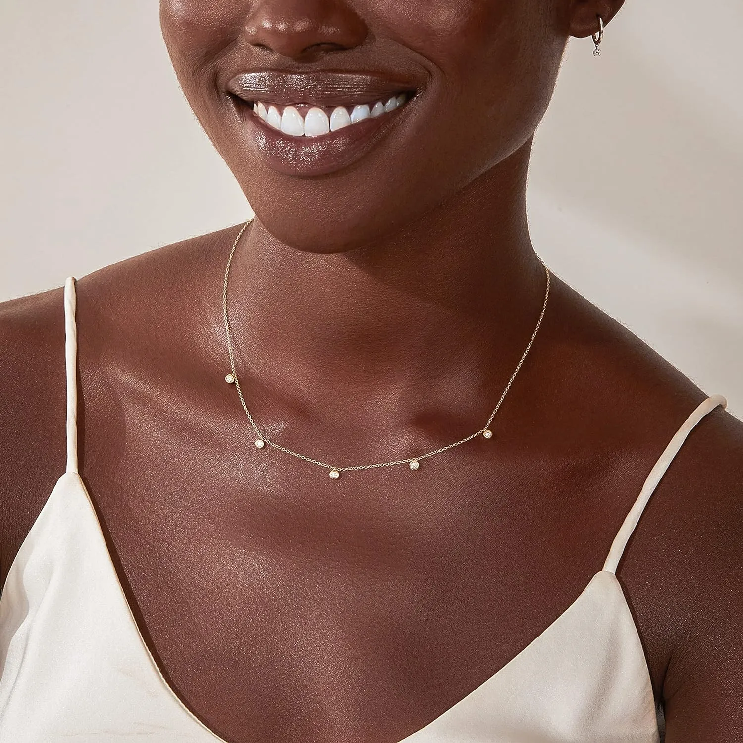 14k Solid Gold Diamond Solitaire Station Necklace Series,No fading, No allergies, Non gold-plating,Lab grown Diamond, DEF VS~VVS,Lobster buckle