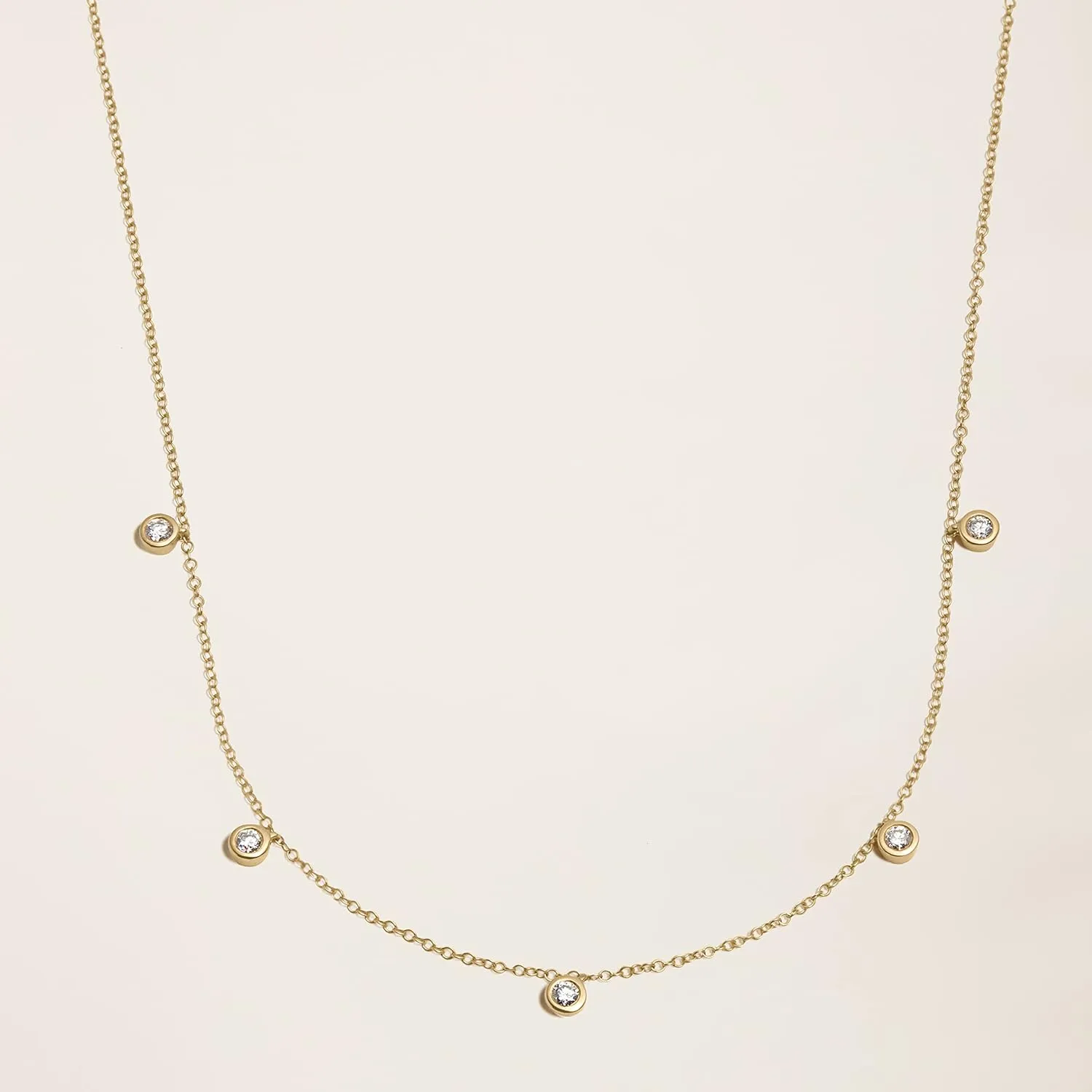 14k Solid Gold Diamond Solitaire Station Necklace Series,No fading, No allergies, Non gold-plating,Lab grown Diamond, DEF VS~VVS,Lobster buckle