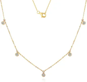 14k Solid Gold Diamond Solitaire Station Necklace Series,No fading, No allergies, Non gold-plating,Lab grown Diamond, DEF VS~VVS,Lobster buckle