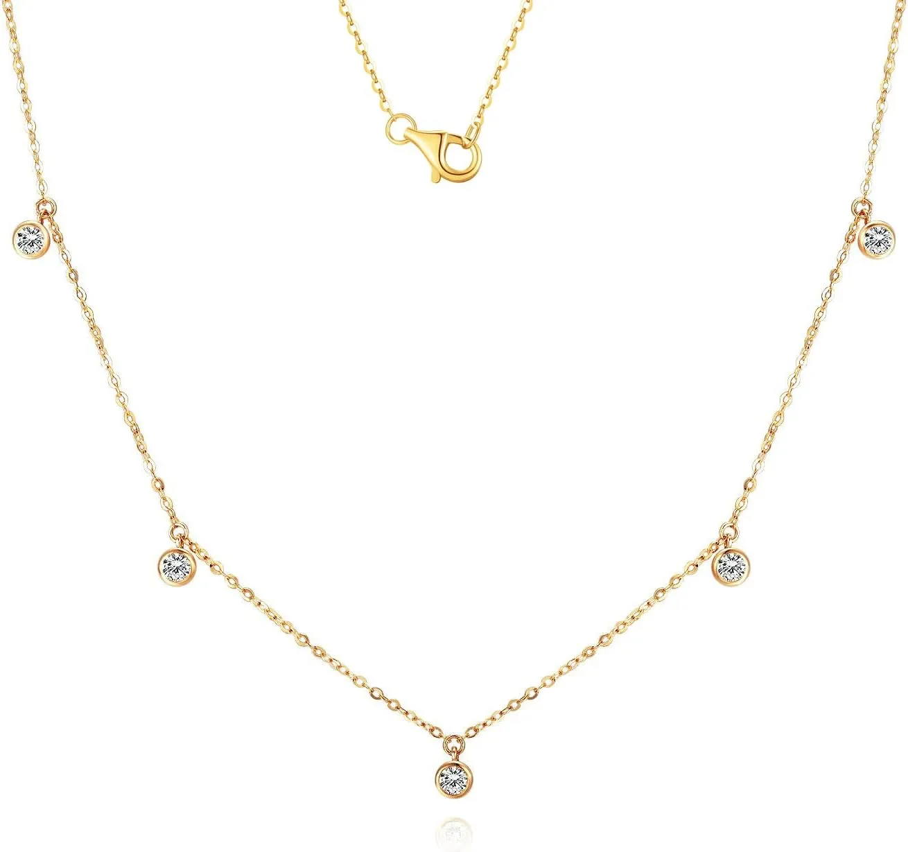 14k Solid Gold Diamond Solitaire Station Necklace Series,No fading, No allergies, Non gold-plating,Lab grown Diamond, DEF VS~VVS,Lobster buckle