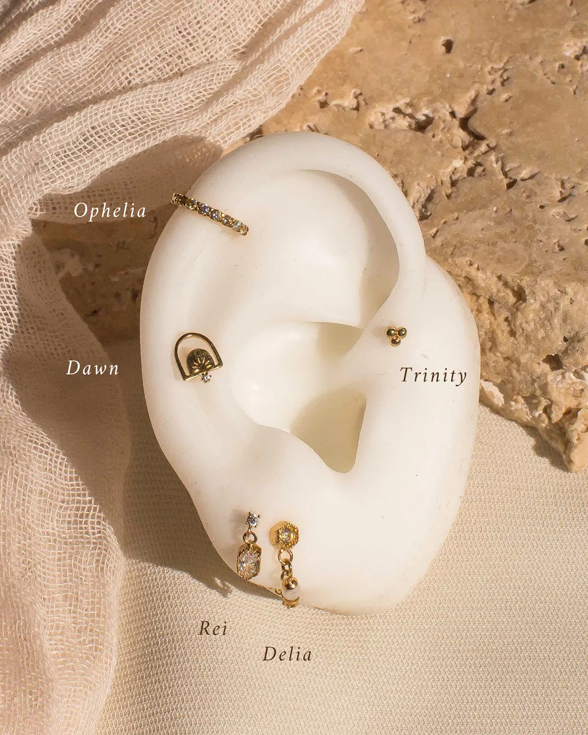 14K Solid Gold Rei Marquise Dangle Single Stud