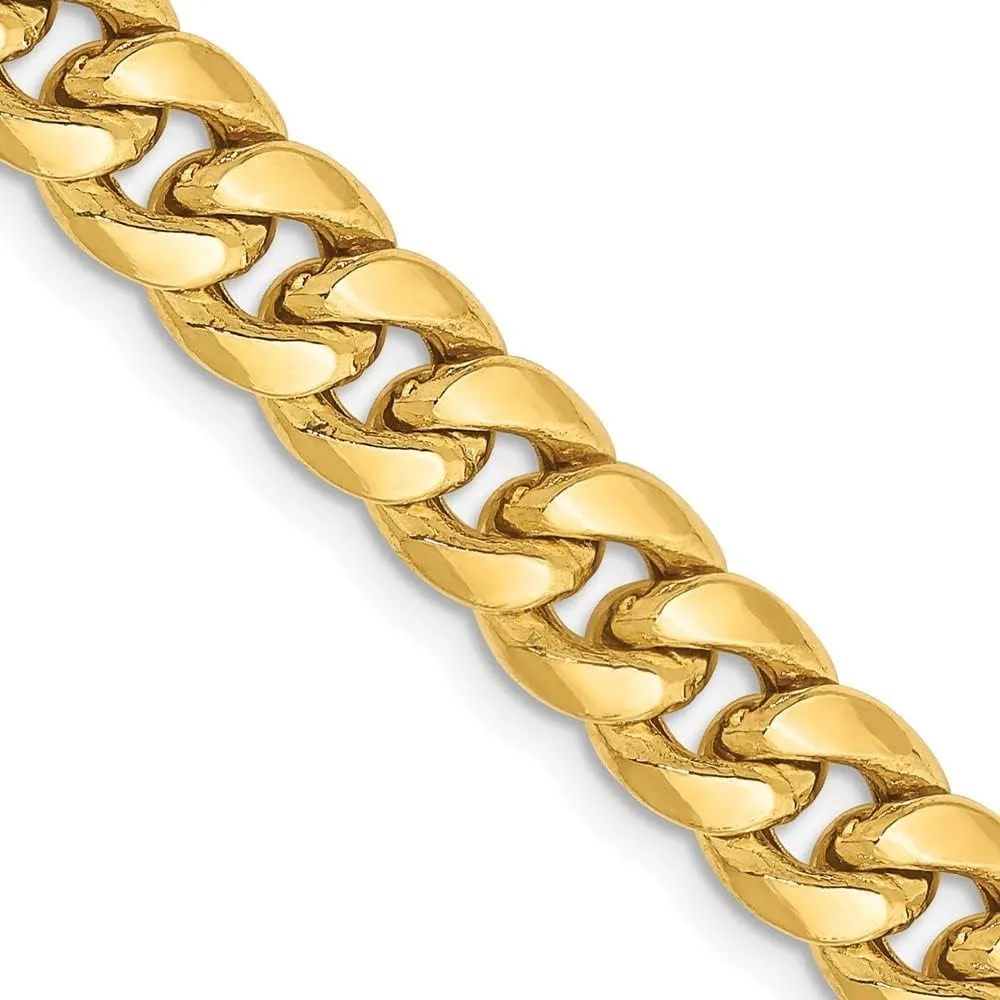 14K Yellow Gold 6.75mm Semi-Solid Miami Cuban with Lobster Clasp Bracelet