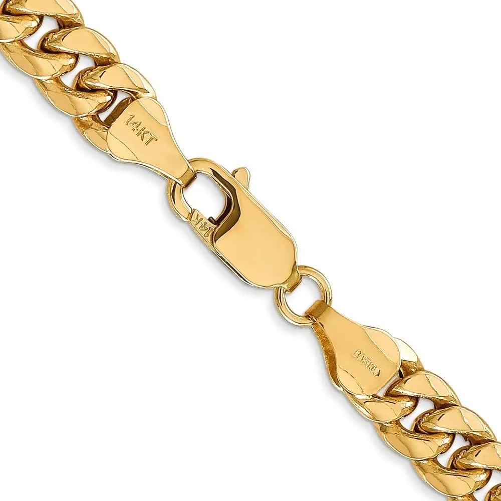 14K Yellow Gold 6.75mm Semi-Solid Miami Cuban with Lobster Clasp Bracelet