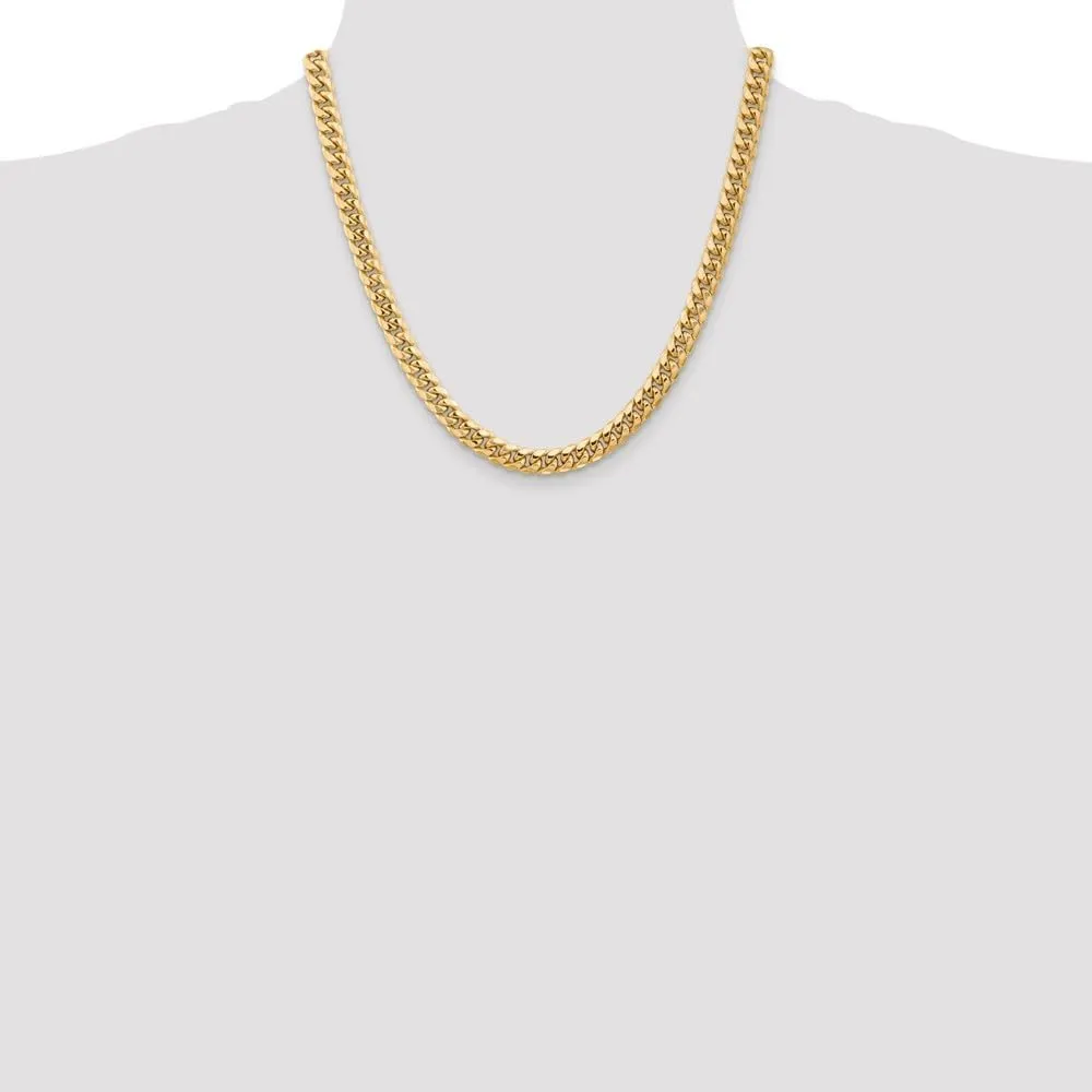 14K Yellow Gold 6.75mm Semi-Solid Miami Cuban with Lobster Clasp Bracelet
