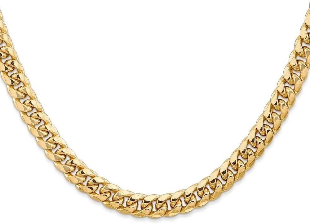 14K Yellow Gold 6.75mm Semi-Solid Miami Cuban with Lobster Clasp Bracelet