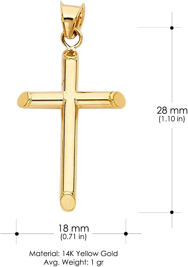 14K Yellow Gold Classic Cross Religious Charm Pendant with 0.8mm Box Chain Necklace