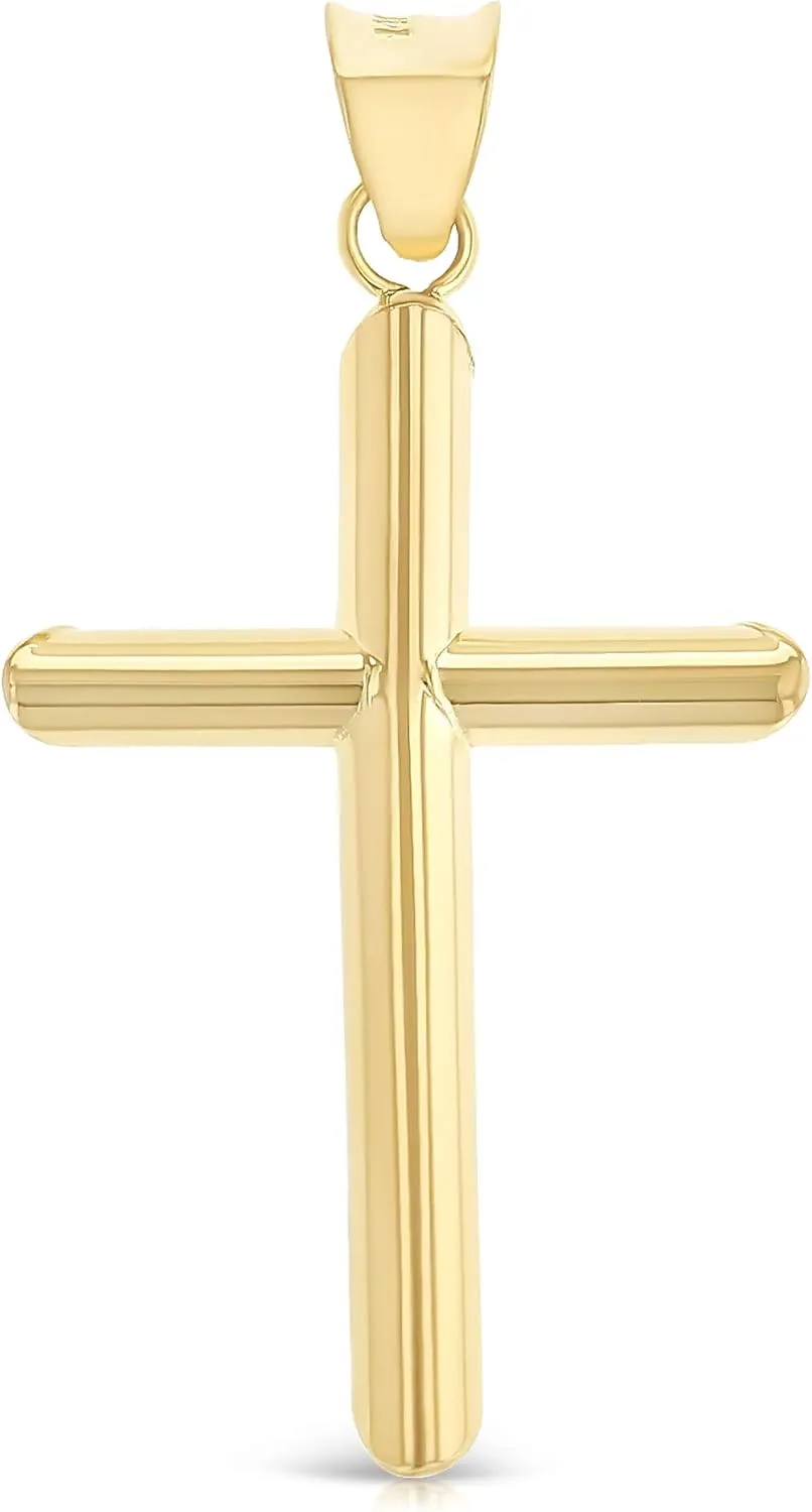 14K Yellow Gold Classic Cross Religious Charm Pendant with 0.8mm Box Chain Necklace