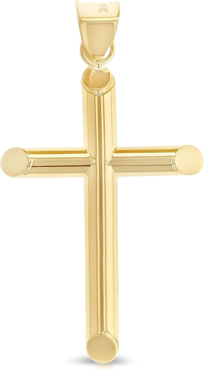 14K Yellow Gold Classic Cross Religious Charm Pendant with 0.8mm Box Chain Necklace
