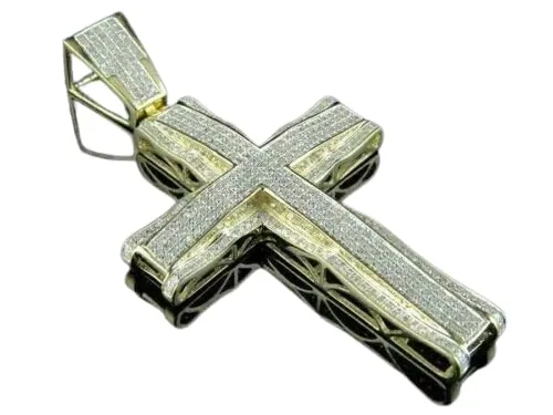 14K Yellow Gold Plated 2.50 Ct Round Cut Diamond Cross Pendant Necklace, Elegant Religious Jewelry for Men, Polished Gold Faith Necklace Charm