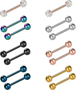 14pcs 14G 12-18mm Tongue Rings Nipple Straight Barbells Surgical Steel Body Piercing Jewelry