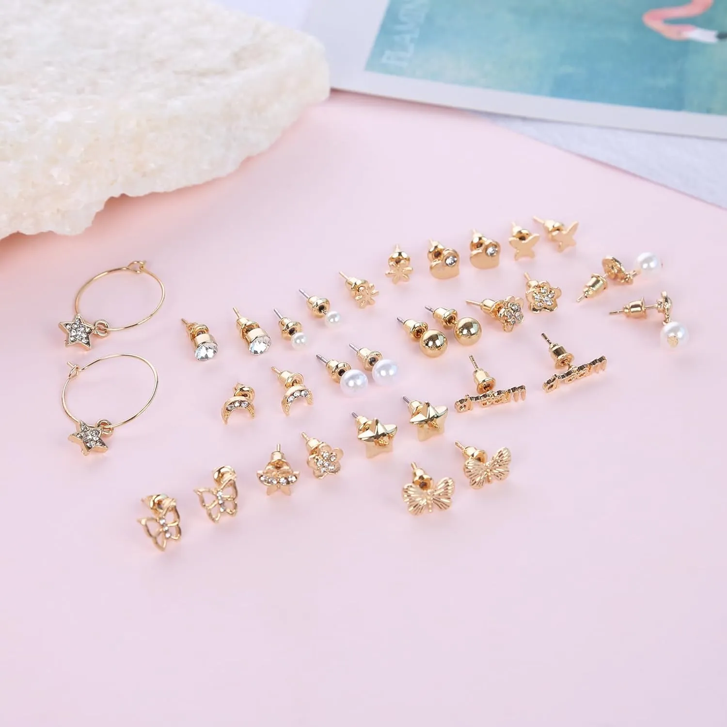 16 Pairs Small Stud Earrings for Women, Fashion Cubic Zirconia Butterfly Earrings Packs Piercings