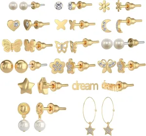 16 Pairs Small Stud Earrings for Women, Fashion Cubic Zirconia Butterfly Earrings Packs Piercings