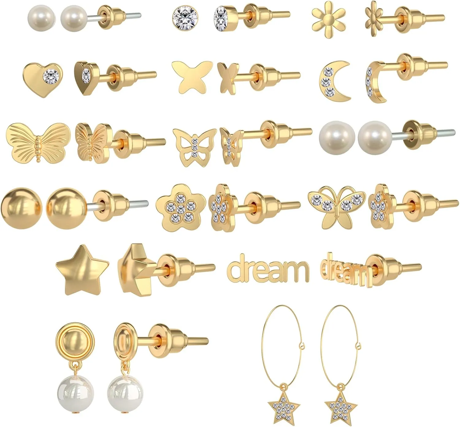 16 Pairs Small Stud Earrings for Women, Fashion Cubic Zirconia Butterfly Earrings Packs Piercings