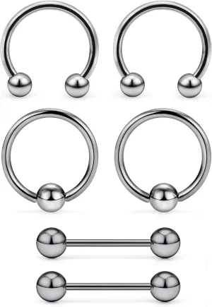 16G 14G G23 Titanium Nipple Piercing Jewelry Tongue Rings Hypoallergenic Horseshoe Captive Bead Tongue Nipple Ring Nipplerings Barbells Hoops Rings Piercing Jewelry for Women Men 14MM 3 Pairs