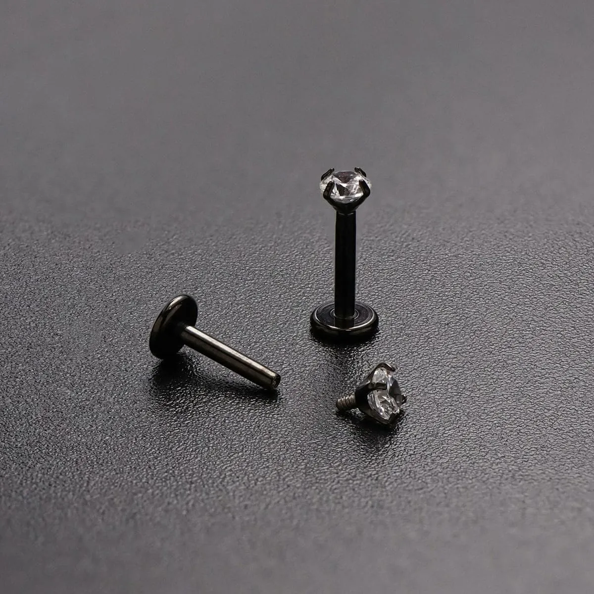 16G 18G Titanium Internal Thread CZ Stud Earrings Flat Back, Silver Black Tragus Helix Conch Cartilage Piercing Jewelry for Women Men 6mm 8mm 10mm Labret Studs 2PCS