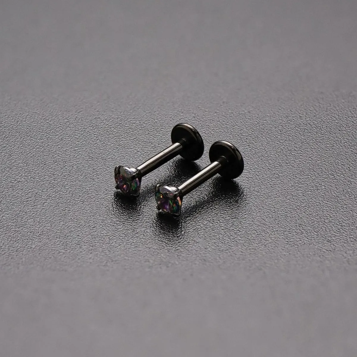 16G 18G Titanium Internal Thread CZ Stud Earrings Flat Back, Silver Black Tragus Helix Conch Cartilage Piercing Jewelry for Women Men 6mm 8mm 10mm Labret Studs 2PCS