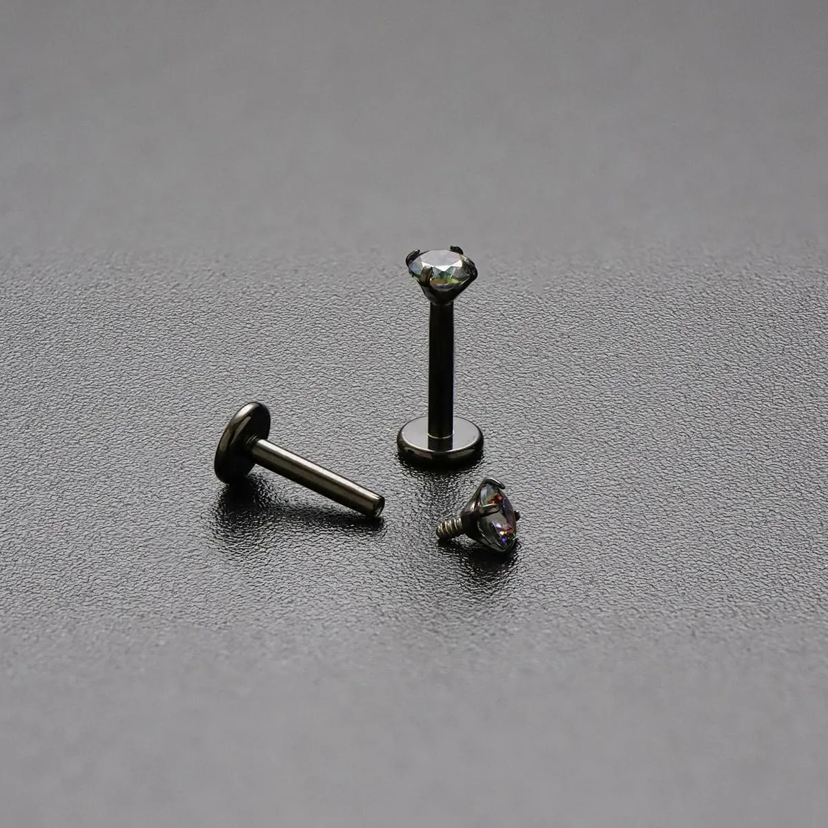 16G 18G Titanium Internal Thread CZ Stud Earrings Flat Back, Silver Black Tragus Helix Conch Cartilage Piercing Jewelry for Women Men 6mm 8mm 10mm Labret Studs 2PCS