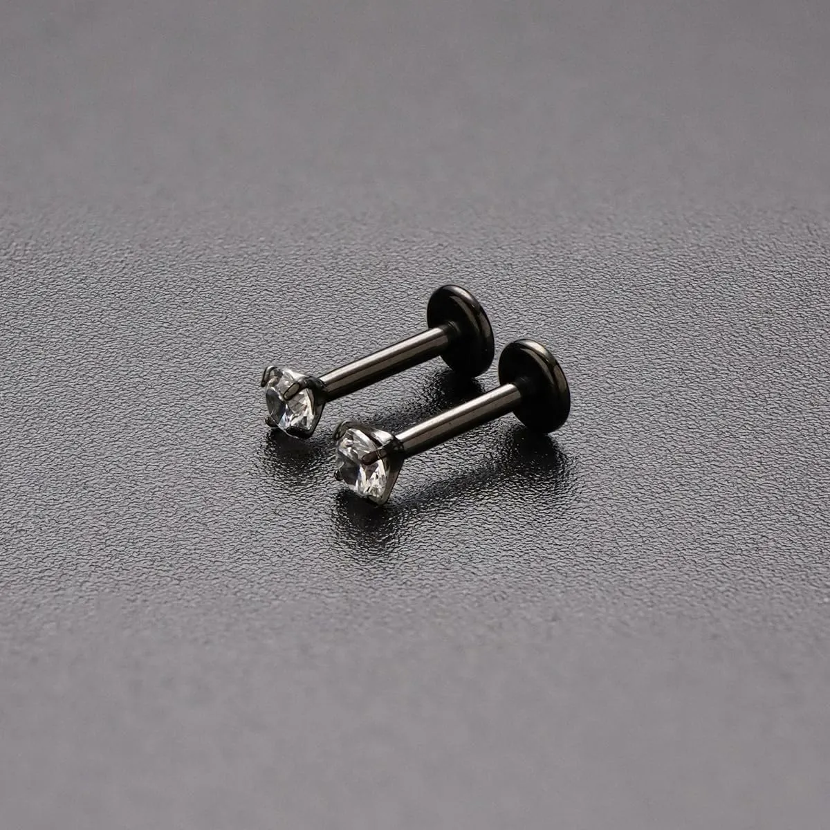 16G 18G Titanium Internal Thread CZ Stud Earrings Flat Back, Silver Black Tragus Helix Conch Cartilage Piercing Jewelry for Women Men 6mm 8mm 10mm Labret Studs 2PCS