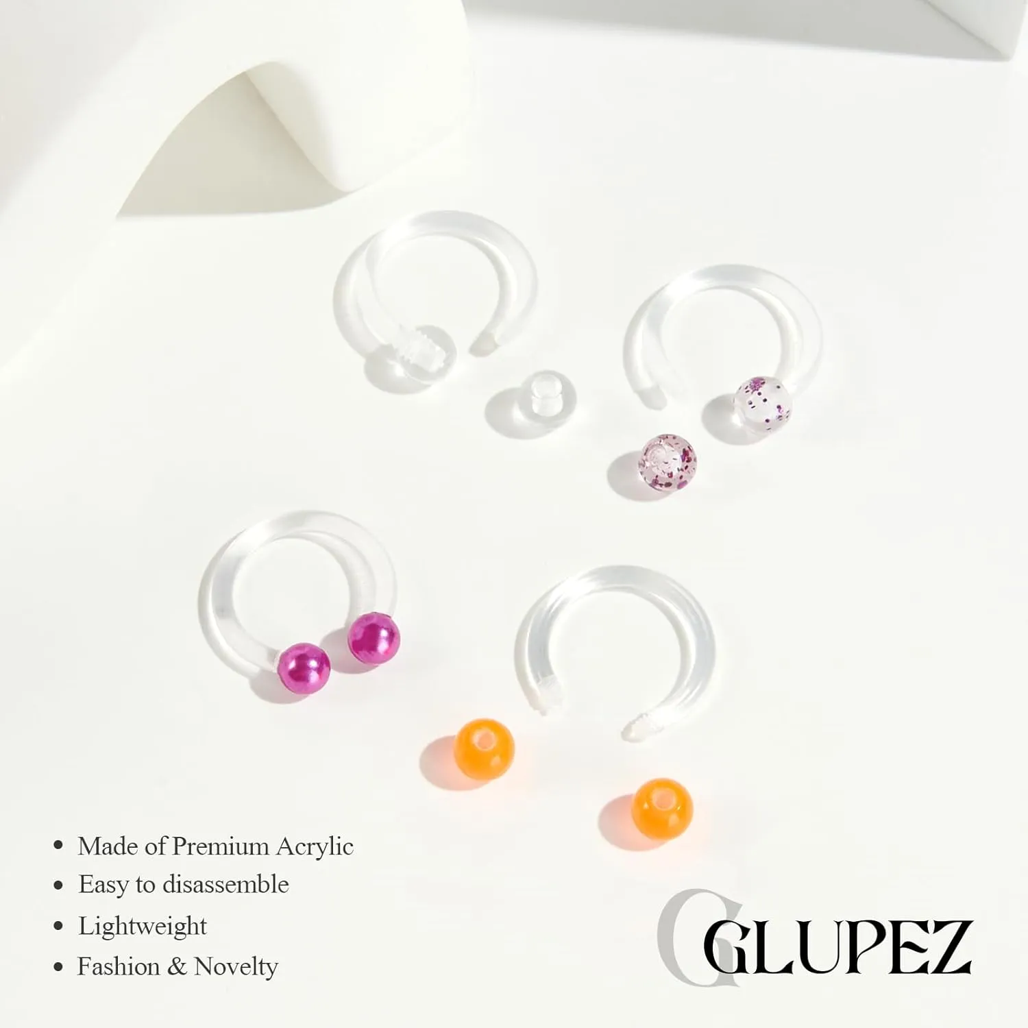 16G 20G Nose Septum Rings Acrylic Nose Nostril Hinged Hoop Ring Flexible Nose Rings Retainer Earring Clicker Helix Cartilage Piercing Jewelry for Women Men 8MM 10MM