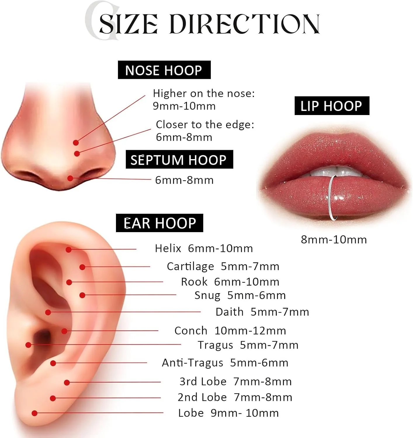 16G 20G Nose Septum Rings Acrylic Nose Nostril Hinged Hoop Ring Flexible Nose Rings Retainer Earring Clicker Helix Cartilage Piercing Jewelry for Women Men 8MM 10MM
