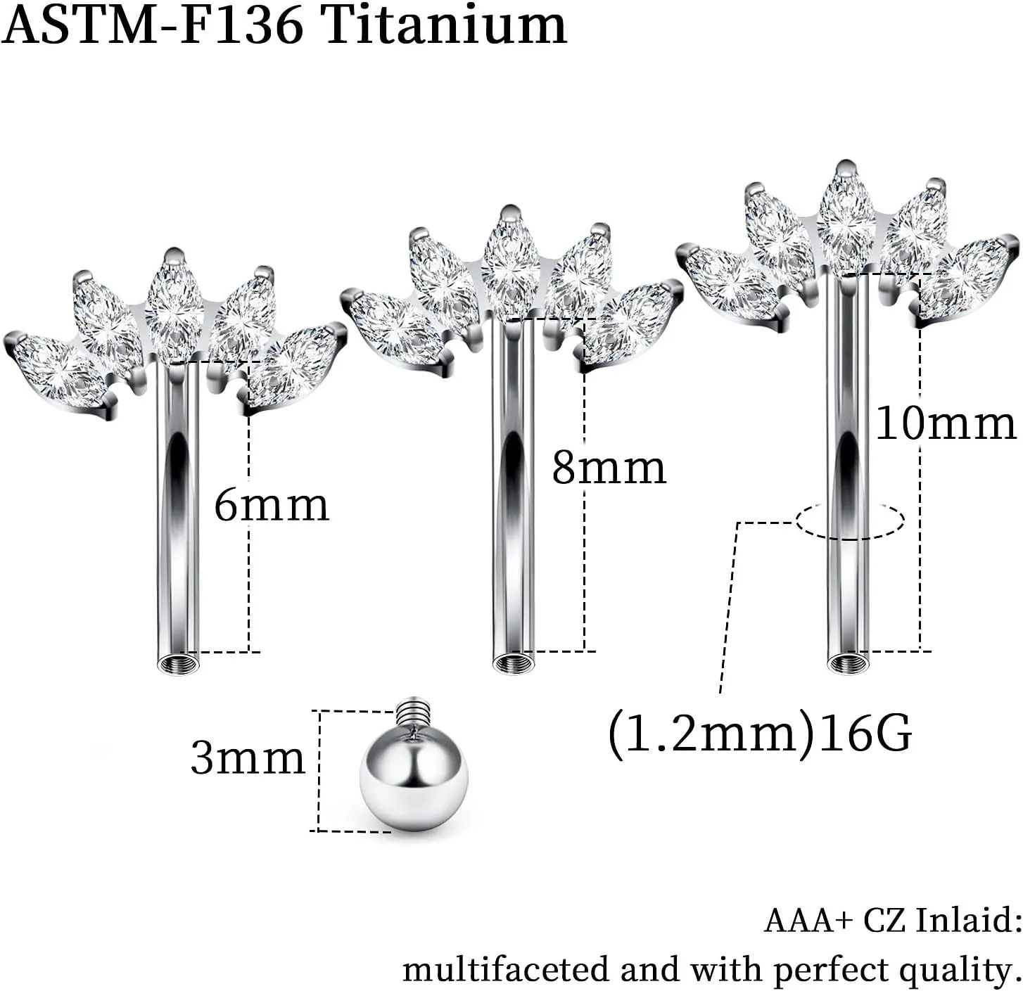 16G Astm F136 Titanium Eyebrow Piercing Jewelry Curved Barbell Eyebrow Ring Vertical Labret Lip Jewelry Daith Rook Earrings Navel Small Belly Button Ring Piercing Jewelry for Women Men CZ