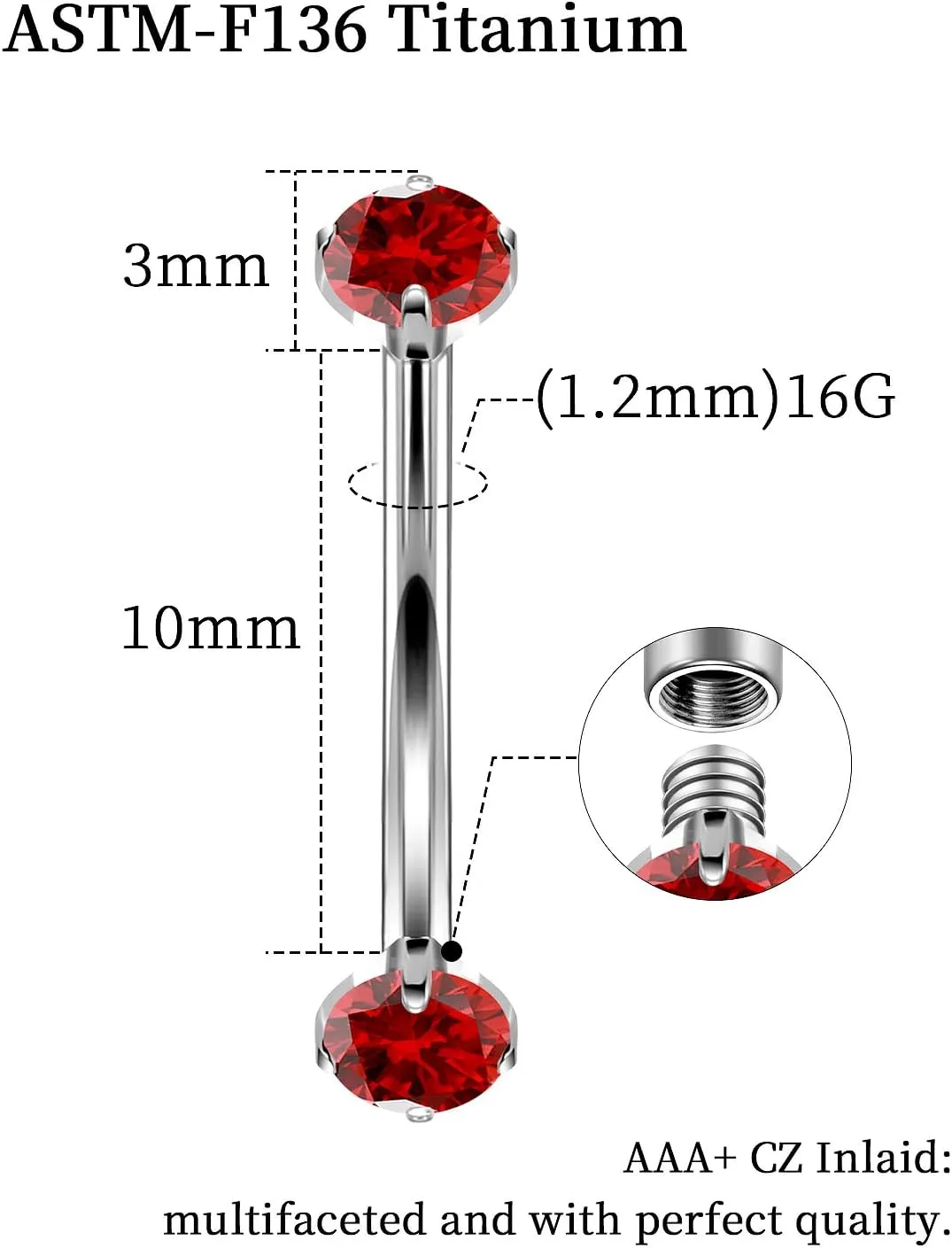 16G Astm F136 Titanium Eyebrow Piercing Jewelry Curved Barbell Eyebrow Ring Vertical Labret Lip Jewelry Daith Rook Earrings Navel Small Belly Button Ring Piercing Jewelry for Women Men CZ