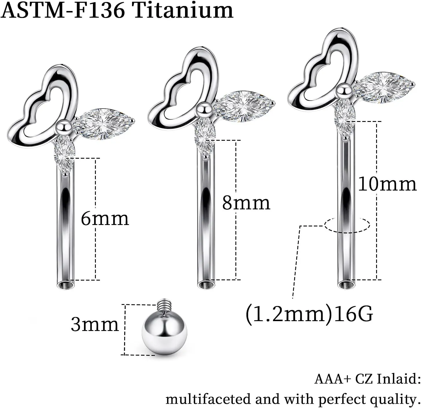 16G Astm F136 Titanium Eyebrow Piercing Jewelry Curved Barbell Eyebrow Ring Vertical Labret Lip Jewelry Daith Rook Earrings Navel Small Belly Button Ring Piercing Jewelry for Women Men CZ